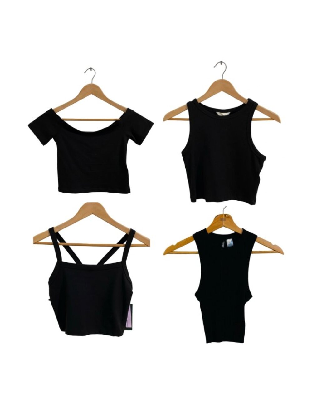 Bundle 4 Black Crop Tops Sz. XS / S / 0 - Short Sleeve, Sleeveless, Off Shoulder